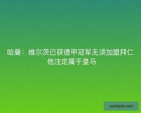 哈曼：维尔茨已获德甲冠军无须加盟拜仁 他注定属于皇马