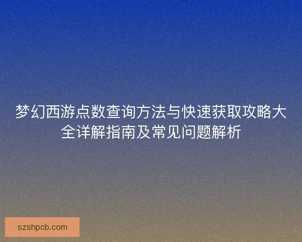 梦幻西游点数查询方法与快速获取攻略大全详解指南及常见问题解析