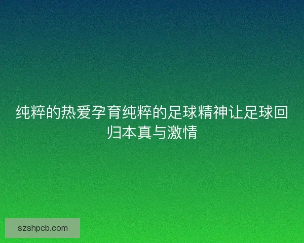 纯粹的热爱孕育纯粹的足球精神让足球回归本真与激情