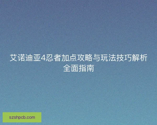 艾诺迪亚4忍者加点攻略与玩法技巧解析全面指南